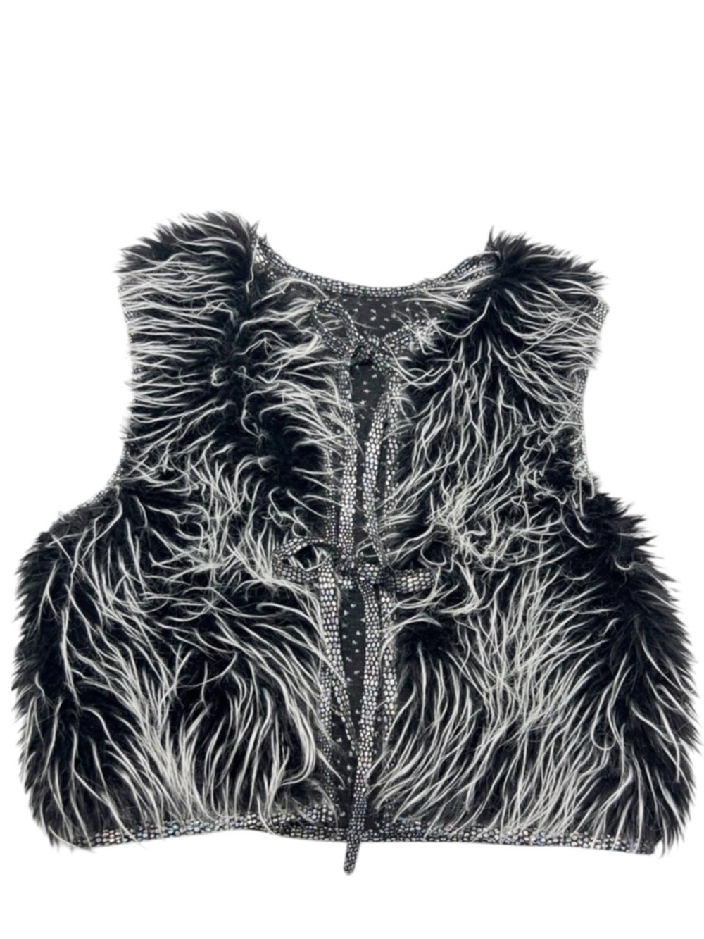 Girls Black and White Faux Fur Layering Vest with 2 Tie Closure size Large